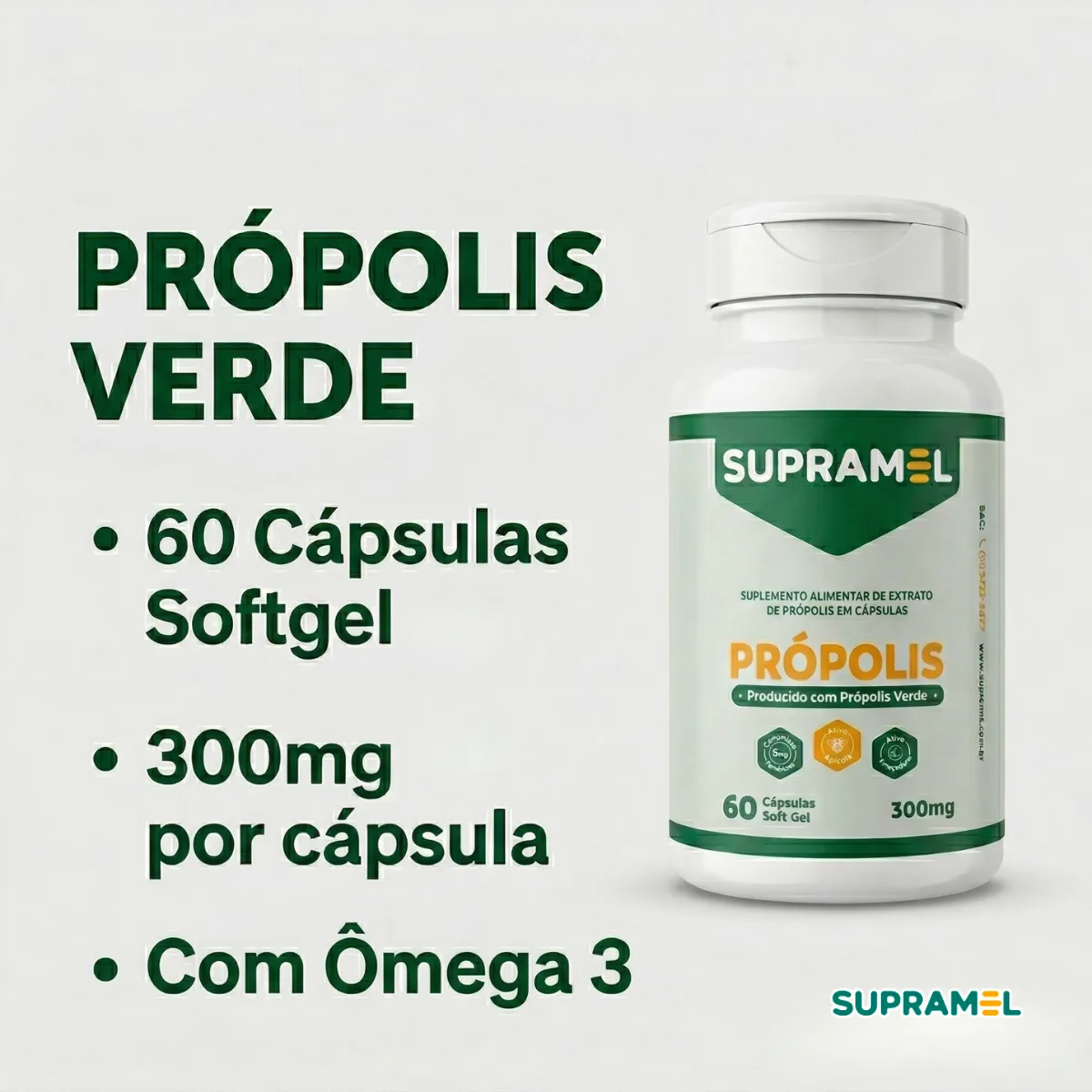 Própolis Verde em Cápsulas Softgel 300mg — 60 Cápsulas | Supramel - Imagem 2