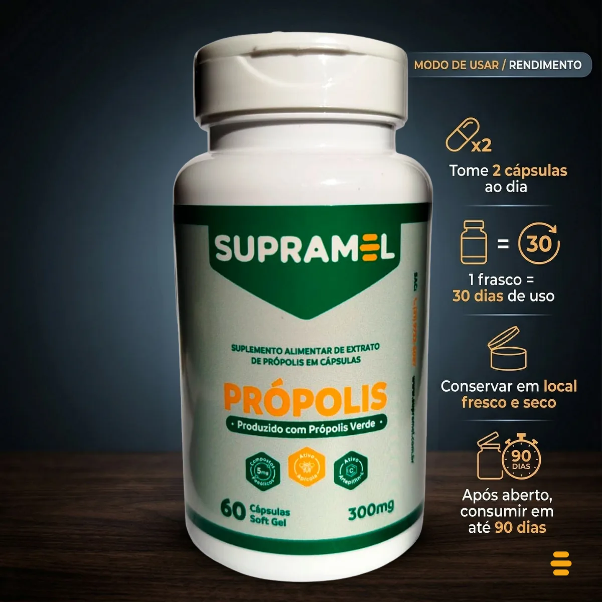 Própolis Verde em Cápsulas Softgel 300mg — 60 Cápsulas | Supramel - Imagem 6