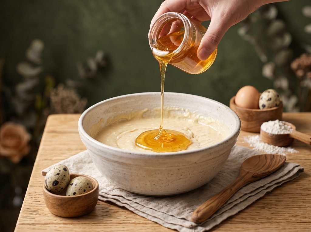Mel sendo utilizado como ingrediente em uma receita